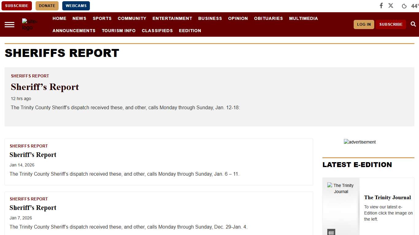 Sheriffs Report | trinityjournal.com