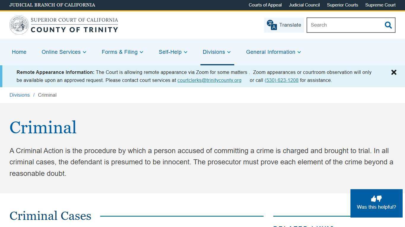 Criminal | Superior Court of California | County of Trinity