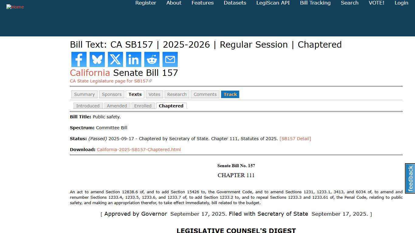 Bill Text: CA SB157 | 2025-2026 | Regular Session | Chaptered | LegiScan